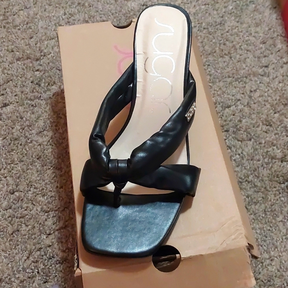 WOMENS SUGAR sgr-LOOLOO Black SOFT PU DRESS sandal, Size 7M